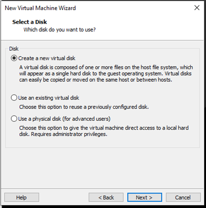 Create a Virtual Disk in VMWare Workstation