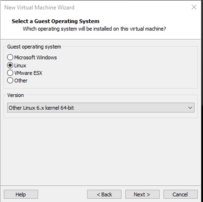 Select a Guest Operating System in VmWare Workstation