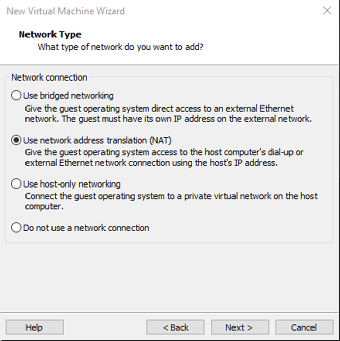 Select a Network Type in VMWare Workstation